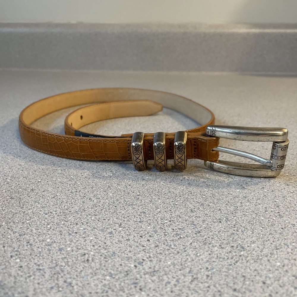 Brighton Brown Leather Slim Western‎ Belt Metal Hardware USA Woman's Med